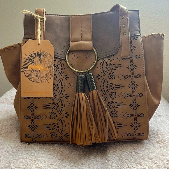 Catchfly Bags Catchfly Chloe Hazelnut Laser Cut Tote Purse